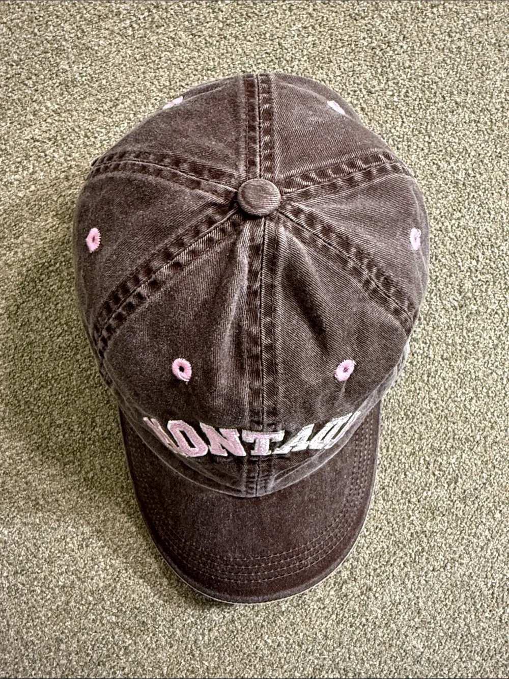 Montauk Embroidered Brown Cap with Pink Accents
